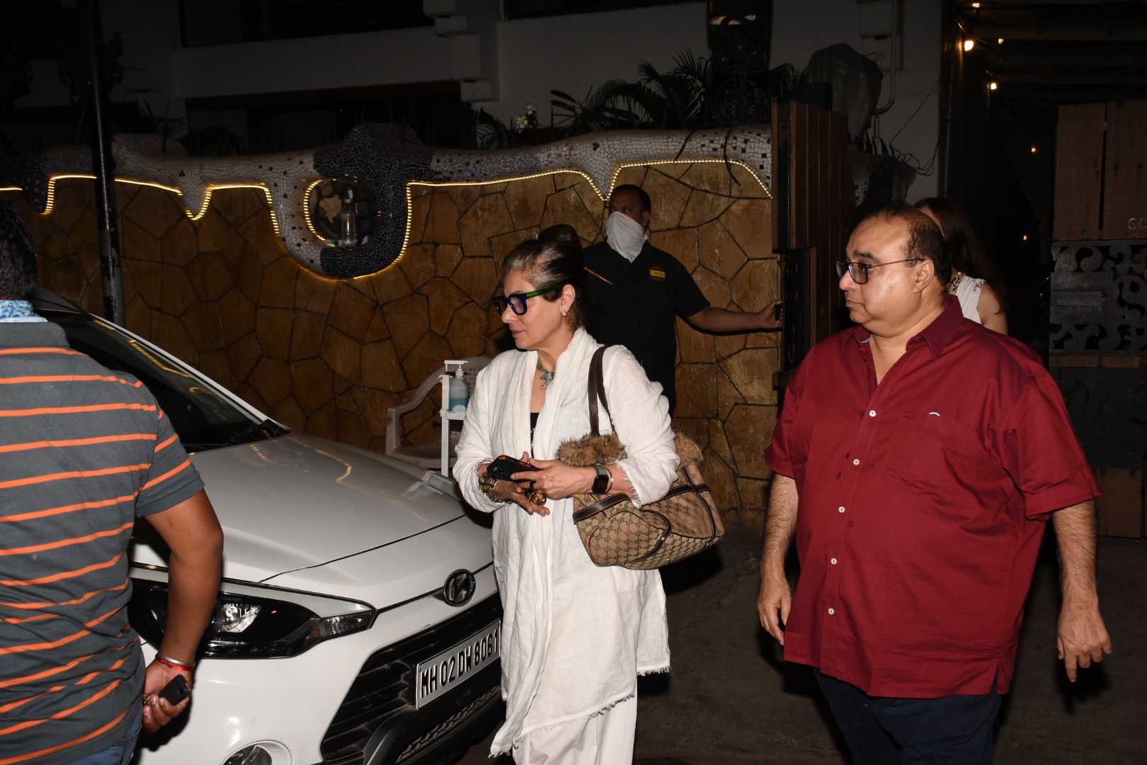 Dimple Kapadia and director Rajkumar Santhoshi at Karim Morani's party. (Varinder Chawla)