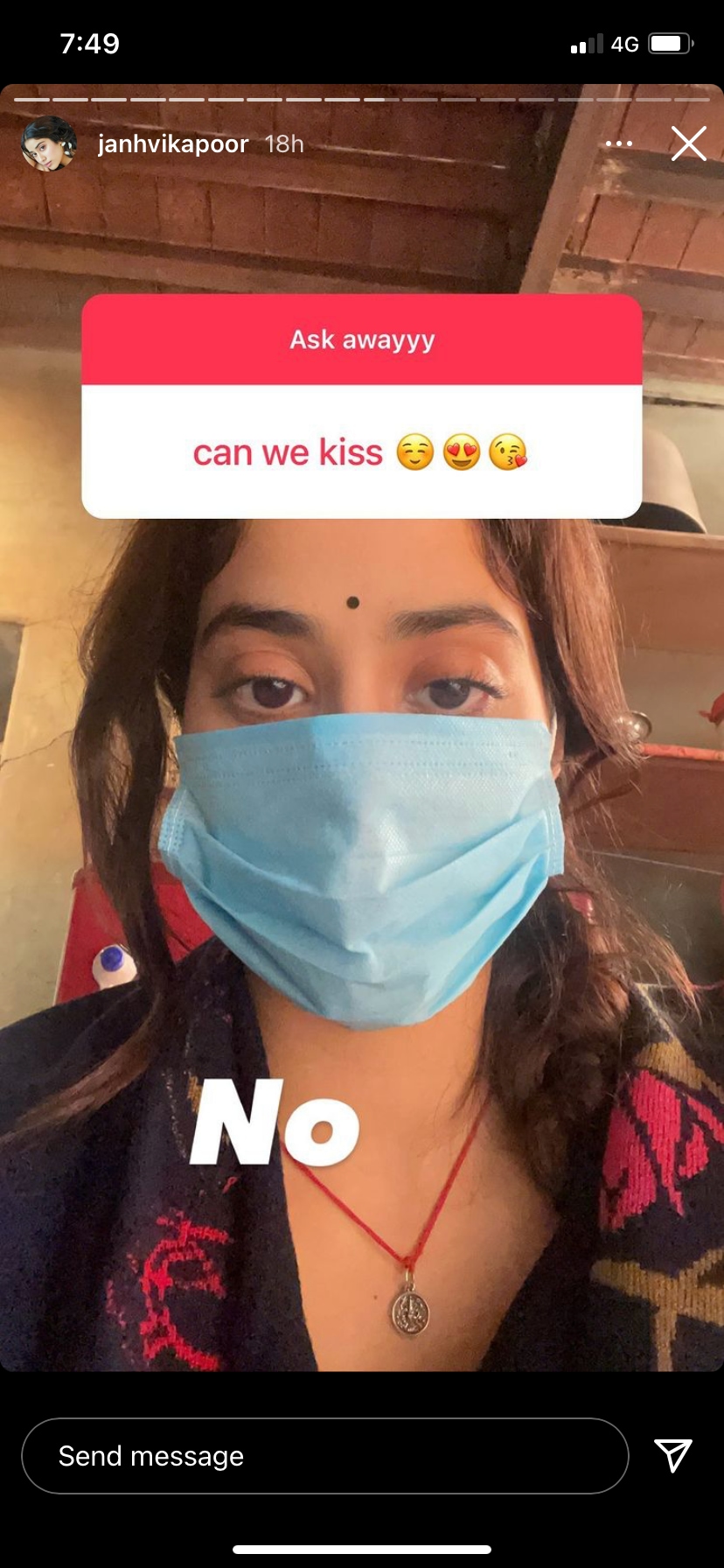 Janhvi Kapoor's response to a request for a kiss.