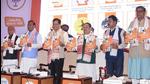 BJP president J P Nadda with Assam chief minister Sarbananda Sonowal releases the party's election manifesto for assembly polls, in Guwahati on Tuesday, March 23. (PTI)