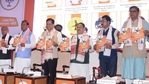 Guwahati: BJP President J P Nadda with Assam Chief Minister Sarbananda Sonowal, State BJP chief Ranjit Kumar Dass, NEDA convenor Himanta Biswa Sarmah and BJP Vice President Baijayant Panda releases the party's election manifesto for Assembly polls, in Guwahati, Tuesday, March 23, 2021. (PTI Photo) (PTI03_23_2021_000013B)(PTI) Guwahati: BJP President J P Nadda with Assam Chief Minister Sarbananda Sonowal, State BJP chief Ranjit Kumar Dass, NEDA convenor Himanta Biswa Sarmah and BJP Vice President Baijayant Panda releases the party's election manifesto for Assembly polls, in Guwahati, Tuesday, March 23, 2021. (PTI Photo) (PTI03_23_2021_000013B)(PTI)