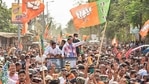 BJP leader Himanta Biswa Sarma participates in a roadshow, ahead of Assam assembly polls, at Titabor in Jorhat district.(PTI) BJP leader Himanta Biswa Sarma participates in a roadshow, ahead of Assam assembly polls, at Titabor in Jorhat district.(PTI)