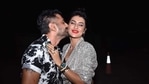Eijaz Khan kisses Pavitra Punia at a bash. (Varinder Chawla) Eijaz Khan kisses Pavitra Punia at a bash. (Varinder Chawla)
