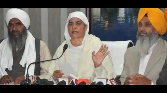 A file photo of Shiromani Gurudwara Prabhandak Committee president Bibi Jagir Kaur addressing a press conference.