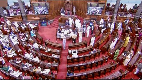 Parliamentarians in Rajya Sabha during the Budget Session of Parliament in New Delhi on Tuesday. (PTI PHOTO.)