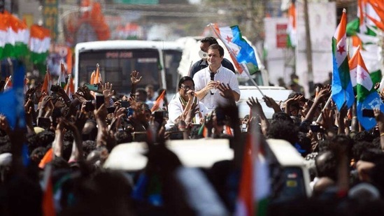 Congress leader Rahul Gandhi addresses during a roadshow in Kanyakumari. (ANI Photo) Congress leader Rahul Gandhi addresses during a roadshow in Kanyakumari. (ANI Photo)