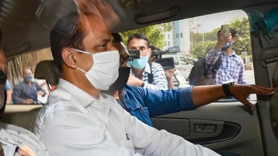 Sachin Vaze after being produced by NIA in a court following his arrest, in Mumbai on Sunday, March 14. (PTI File Photo ) Sachin Vaze after being produced by NIA in a court following his arrest, in Mumbai on Sunday, March 14. (PTI File Photo )
