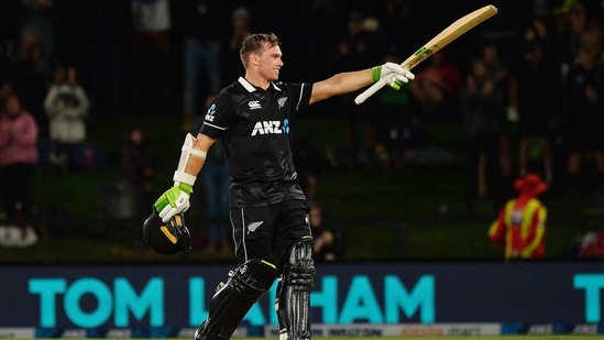 New Zealand's�Tom Latham celebrates his century during the second one-day international (ODI) cricket match between New Zealand and Bangladesh at the Hagley Oval in Christchurch on March 23, 2021. (Photo by SANKA VIDANAGAMA / AFP) (AFP) New Zealand's�Tom Latham celebrates his century during the second one-day international (ODI) cricket match between New Zealand and Bangladesh at the Hagley Oval in Christchurch on March 23, 2021. (Photo by SANKA VIDANAGAMA / AFP) (AFP)