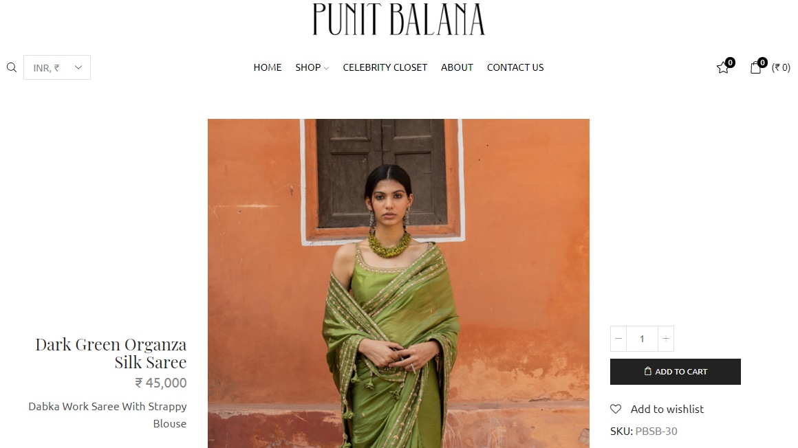 Aditi Rao Hydari’s dark green saree from Punit Balana’s eponymous label (punitbalana.in)