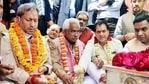 Uttarakhand Chief Minister Tirath Singh Rawat along with other dignitaries perform Ganga pujan during the Haridwar Kumbh, in Haridwar on Saturday. (ANI Photo) Uttarakhand Chief Minister Tirath Singh Rawat along with other dignitaries perform Ganga pujan during the Haridwar Kumbh, in Haridwar on Saturday. (ANI Photo)