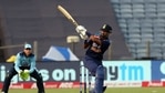 India's Krunal Pandya plays a shot during the first ODI between India and England at Maharashtra Cricket Association Stadium, in Pune on Tuesday.(BCCI/ANI Photo) India's Krunal Pandya plays a shot during the first ODI between India and England at Maharashtra Cricket Association Stadium, in Pune on Tuesday.(BCCI/ANI Photo)