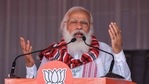 Prime Minister Narendra Modi gestures as he addresses a public meeting in Bokakhat on March 21.(AFP) Prime Minister Narendra Modi gestures as he addresses a public meeting in Bokakhat on March 21.(AFP)