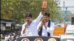Dravida Munnetra Kazhagam (DMK) leader Udhayanidhi Stalin holds atop his campaign vehicle during an election rally in Sattur in Virudhunagar district on Tuesday. (PTI) Dravida Munnetra Kazhagam (DMK) leader Udhayanidhi Stalin holds atop his campaign vehicle during an election rally in Sattur in Virudhunagar district on Tuesday. (PTI)