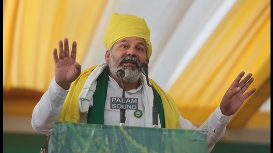 BKU leader Rakesh Tikait had made the statement during a mahapanchayat in Shivamogga in Karnataka on March 20. (HT photo)