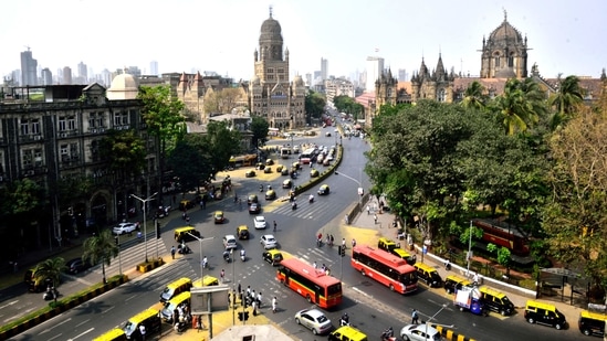 CSMT junction seen almost a year since the start of the Covid-19 induced lockdown, on March 20. After reigning in its first wave of infections in mid-September last year, Maharashtra is now facing its second wave of infections, with caseloads surging since early March.(Anshuman Poyrekar / HT Photo)