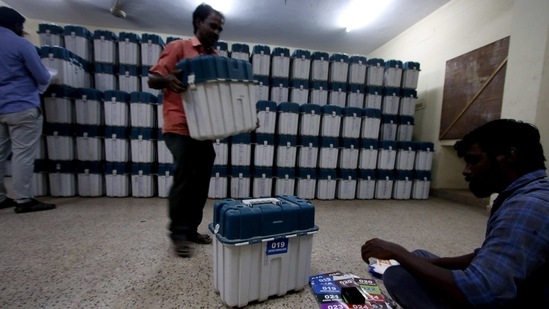 EVM holding boxes are prepared to send to their respective Taluk office in Tamil Nadu on Tuesday. (ANI) EVM holding boxes are prepared to send to their respective Taluk office in Tamil Nadu on Tuesday. (ANI)