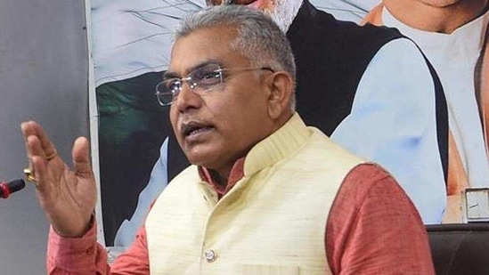 Bengal BJP chief Dilip Ghosh took a swipe at the CM, while addressing a rally in Purulia district on Wednesday. (PTI PHOTO.)(HT_PRINT) Bengal BJP chief Dilip Ghosh took a swipe at the CM, while addressing a rally in Purulia district on Wednesday. (PTI PHOTO.)(HT_PRINT)