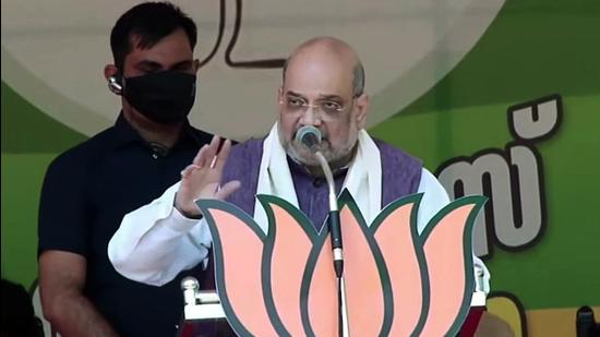 Home minister Amit Shah addresses a public meeting in Kerala on Wednesday. (ANI) Home minister Amit Shah addresses a public meeting in Kerala on Wednesday. (ANI)