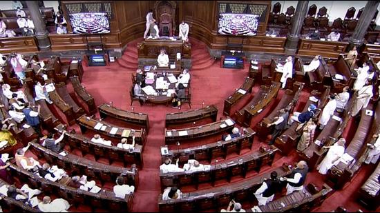 Proceedings of Rajya Sabha during the Budget Session of Parliament in New Delhi. (ANI)