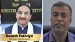 Combo image: Union education minister Ramesh Pokhriyal conferred ‘outstanding educational leader’ award upon the Bihar School Examination Board’s (BSEB) chairman Anand Kishor on Thursday during a virtual ceremony held in New Delhi.(Combo image/virtual meet ) Combo image: Union education minister Ramesh Pokhriyal conferred ‘outstanding educational leader’ award upon the Bihar School Examination Board’s (BSEB) chairman Anand Kishor on Thursday during a virtual ceremony held in New Delhi.(Combo image/virtual meet )