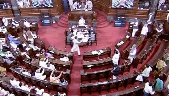 Congress MPs walk out amid voting on the government of National Capital Territory of Delhi (Amendment) Bill at Rajya Sabha during the Budget Session of Parliament, in New Delhi, Wednesday. (PTI) Congress MPs walk out amid voting on the government of National Capital Territory of Delhi (Amendment) Bill at Rajya Sabha during the Budget Session of Parliament, in New Delhi, Wednesday. (PTI)