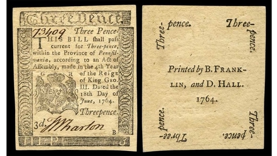 Paper money sparks a revolution: In British colonies in America, a Currency Act in 1764 took control of the monetary system, abolishing local-bank notes for pound-based British money. This note for the time was issued for Pennsylvania. The protests precipitated the US War of Independence in 1776. Americans instituted the US dollar in 1792.(Wikimedia Commons)