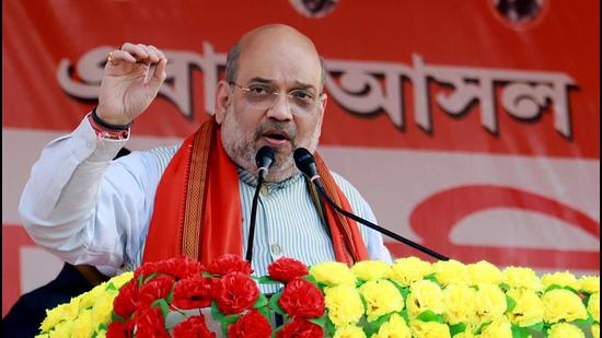 Union Home Minister Amit Shah addresses during a public meeting at Shantipur village in East Midnapore on Thursday. (ANI PHOTO.) Union Home Minister Amit Shah addresses during a public meeting at Shantipur village in East Midnapore on Thursday. (ANI PHOTO.)