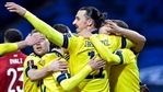 Sweden's Zlatan Ibrahimovic, center, celebrates scoring his side's first goal during World Cup 2022 qualifier group A soccer game between Sweden and Georgia at Friends Arena in Stockholm, Thursday March 25, 2021. (AP) Sweden's Zlatan Ibrahimovic, center, celebrates scoring his side's first goal during World Cup 2022 qualifier group A soccer game between Sweden and Georgia at Friends Arena in Stockholm, Thursday March 25, 2021. (AP)