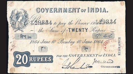 Among the first notes printed for India in 1861. This early currency note bore the portrait of Queen Victoria, helping the British establish their power over India. (REZWAN RAZACK)