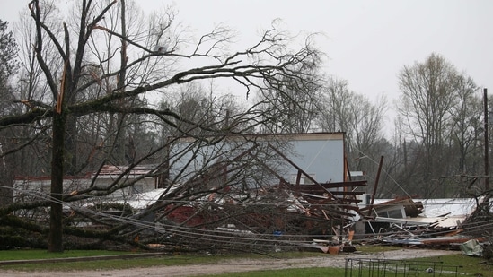 Ragan Chapel United Methodist church is destroyed after a tornado touched down killing several people and damaging multiple homes, Thursday, March 25, 2021 in Ohatchee, Ala. (AP Photo/Butch Dill)