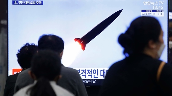 Seoul: People watch a TV showing a file image of North Korea's missile launch during a news program at the Suseo Railway Station in Seoul, South Korea, Thursday. March 25, 2021. North Korea on Thursday test-fired its first ballistic missiles since President Joe Biden took office, as it expands its military capabilities and increases pressure on Washington while nuclear negotiations remain stalled. AP/PTI(AP03_25_2021_000202A) (AP) Seoul: People watch a TV showing a file image of North Korea's missile launch during a news program at the Suseo Railway Station in Seoul, South Korea, Thursday. March 25, 2021. North Korea on Thursday test-fired its first ballistic missiles since President Joe Biden took office, as it expands its military capabilities and increases pressure on Washington while nuclear negotiations remain stalled. AP/PTI(AP03_25_2021_000202A) (AP)