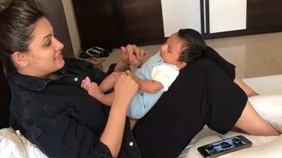 Anita Hassanandani with baby Aaravv.