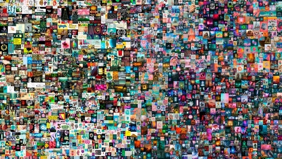 This undated photo released by Christie's on Thursday, March 11, 2021 shows a digital collage titled “Everydays: The First 5,000 Days," by an artist named Beeple. Christie's says it has auctioned off a digital collage by an artist named Beeple, whose real name is Mike Winkelmann, for nearly $70 million, in an unprecedented sale of a digital artwork that fetched more money than physical works by many better known artists. The piece sold for $69.4 million in an online auction, “positioning him among the top three most valuable living artists," Christie's said via Twitter on Thursday. (AP) This undated photo released by Christie's on Thursday, March 11, 2021 shows a digital collage titled “Everydays: The First 5,000 Days," by an artist named Beeple. Christie's says it has auctioned off a digital collage by an artist named Beeple, whose real name is Mike Winkelmann, for nearly $70 million, in an unprecedented sale of a digital artwork that fetched more money than physical works by many better known artists. The piece sold for $69.4 million in an online auction, “positioning him among the top three most valuable living artists," Christie's said via Twitter on Thursday. (AP)