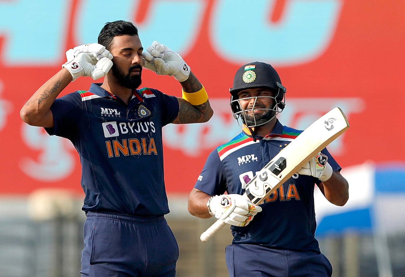 KL Rahul celebrates his century during the 2nd ODI between India and England at Maharashtra Cricket Association Stadium in Pune. (BCCI photo) KL Rahul celebrates his century during the 2nd ODI between India and England at Maharashtra Cricket Association Stadium in Pune. (BCCI photo)