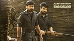 Chiranjeevi and Ram Charan on Acharya poster. Chiranjeevi and Ram Charan on Acharya poster.
