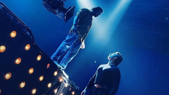 Ranveer Singh and Rohit Shetty in a BTS picture from Cirkus. Ranveer Singh and Rohit Shetty in a BTS picture from Cirkus.