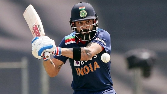 Indian skipper Virat Kohli plays a shot during the 2nd ODI between India and England at Maharashtra Cricket Association Stadium in Pune on Friday. (BCCI/ANI Photo)