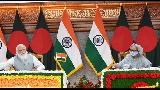 File photo: Prime Minister Narendra Modi and Prime Minister of Bangladesh Sheikh Hasina during the inauguration of the various projects in Dhaka, Bangladesh. (PTI)