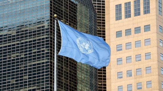 (FILES) In this file photo taken on September 23, 2019 the United Nations flag is seen is seen during the Climate Action Summit 2019 at the United Nations General Assembly Hall in New York City. - The UN Security Council was voting February 25, 2021 on a resolution on improving the availability of Covid-19 vaccines in conflict-wracked or impoverished countries, diplomats said. (Photo by Ludovic MARIN / AFP)(AFP)