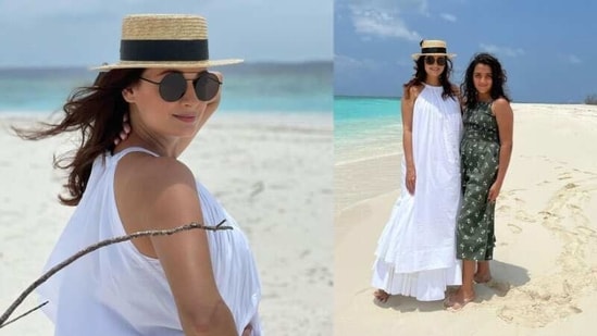 Dia Mirza with her step-daughter in Maldives. 