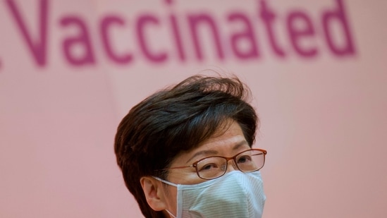 Hong Kong Chief Executive Carrie Lam listens to reporters' questions during a press conference in Hong Kong.(AP)