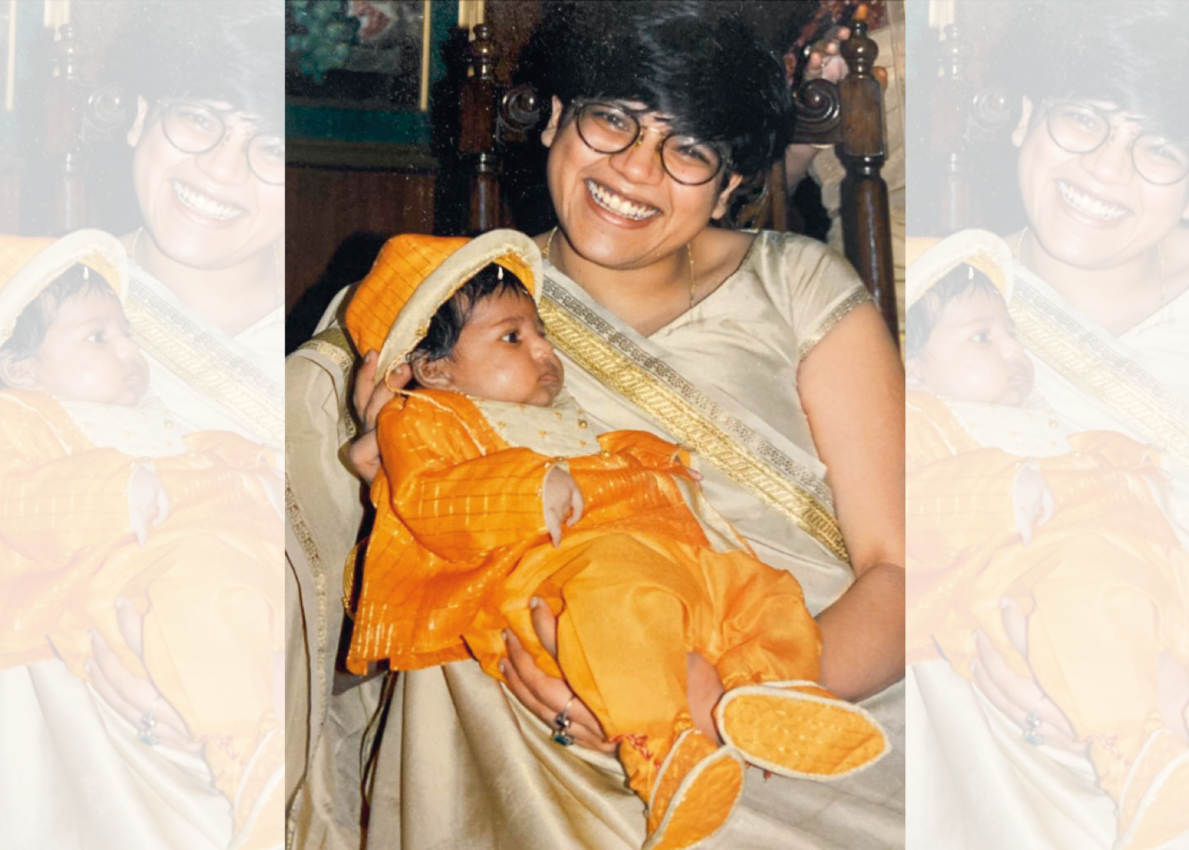 Ritu holding her niece, Anahita, and also one of the rare occasions when she wore a sari Ritu holding her niece, Anahita, and also one of the rare occasions when she wore a sari