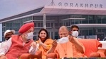 Uttar Pradesh chief minister Yogi Adityanath and civil aviation minister Hardeep Singh Puri during the foundation stone laying ceremony of the new terminal at Gorakhpur Airport, in Gorakhpur.(PTI) Uttar Pradesh chief minister Yogi Adityanath and civil aviation minister Hardeep Singh Puri during the foundation stone laying ceremony of the new terminal at Gorakhpur Airport, in Gorakhpur.(PTI)