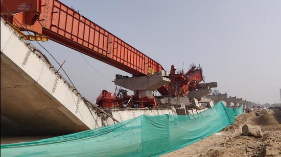 Part of the collapsed flyover near Gurugram. (HT PHOTO) Part of the collapsed flyover near Gurugram. (HT PHOTO)