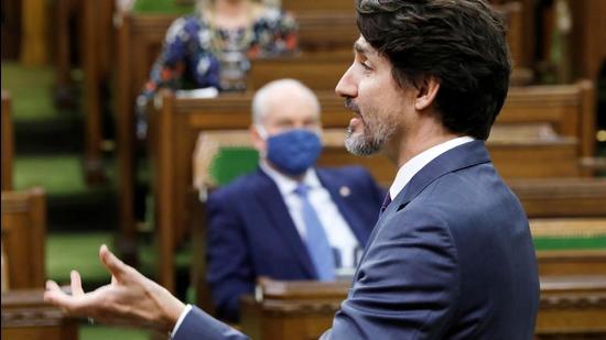Canada's Prime Minister Justin Trudeau speaks during question period in the House of Commons on Parliament Hill in Ottawa, Ontario on March 23, 2021. (REUTERS)