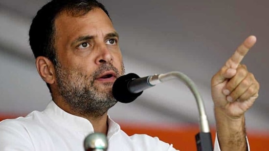 Congress leader Rahul Gandhi addresses at a public meeting in Tamil Nadu's Salem.