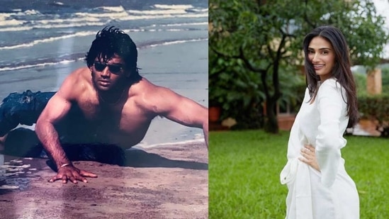 Suniel Shetty shared an old picture from a beach shoot and Athiya Shetty shared her reaction. 
