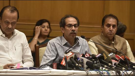Mumbai, India - February 23, 2020: CM Uddhav Thackeray, Ajit Pawar and Anil Deshmukh along with other political party leader shares the light moment during customary tea party ahead state assembly at Sahyadri Guest House in Mumbai, India, on Sunday, February 23, 2020. (Photo by Anshuman Poyrekar/Hindustan Times) (Anshuman Poyrekar/HT Photo) Mumbai, India - February 23, 2020: CM Uddhav Thackeray, Ajit Pawar and Anil Deshmukh along with other political party leader shares the light moment during customary tea party ahead state assembly at Sahyadri Guest House in Mumbai, India, on Sunday, February 23, 2020. (Photo by Anshuman Poyrekar/Hindustan Times) (Anshuman Poyrekar/HT Photo)