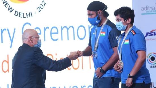 Indian shooters during the ISSF Shooting World Cup 2021(Twitter (ISSF))