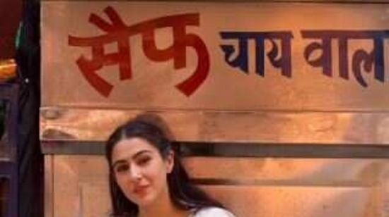 Sara Ali Khan poses at the Saif chai stall.