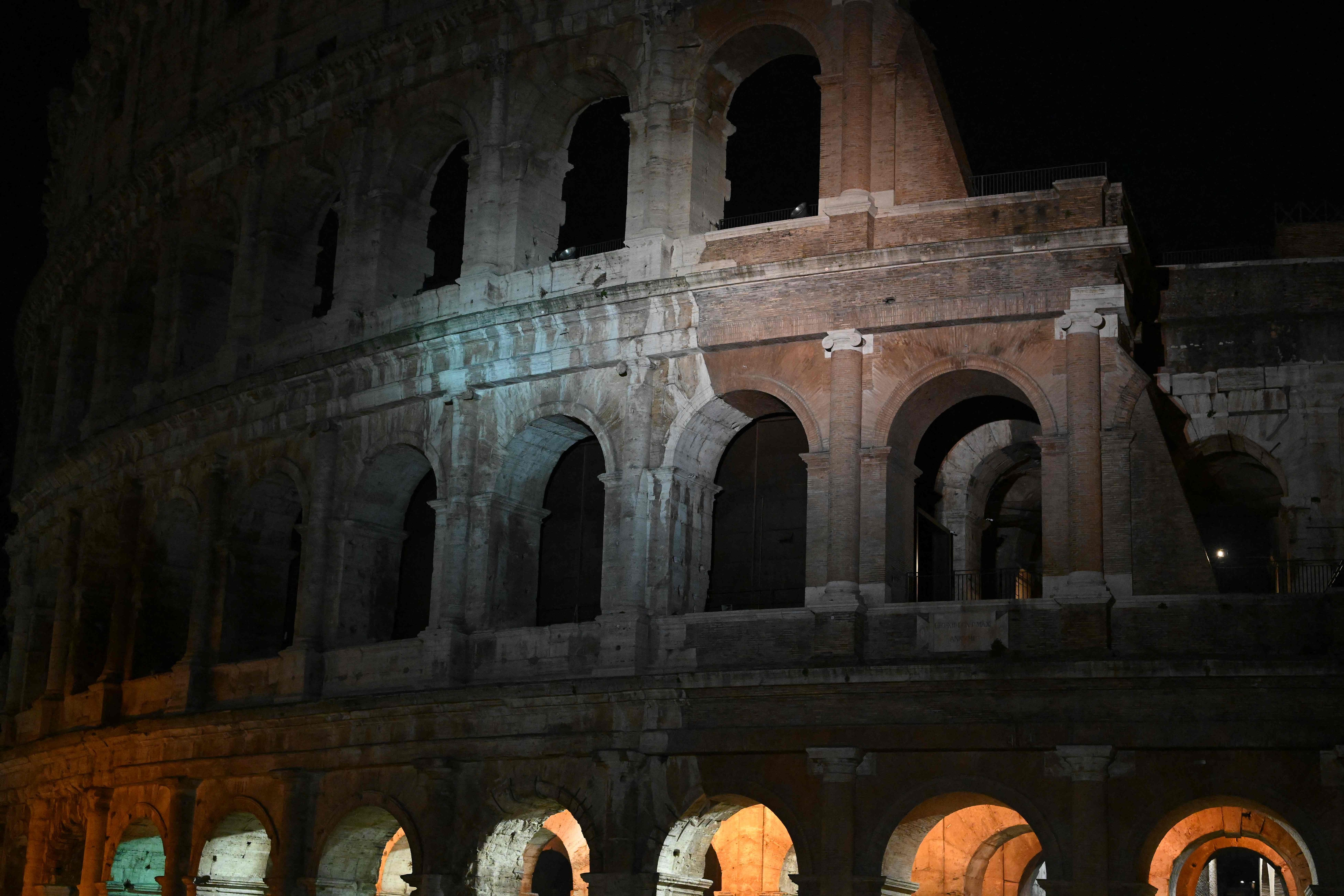 A view shows the Colosseum monument in Rome after the lights were turned off for Earth Hour. (AFP) A view shows the Colosseum monument in Rome after the lights were turned off for Earth Hour. (AFP)